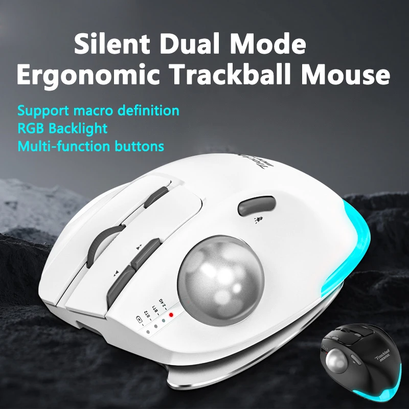 

Silent Dual Mode Ergonomic Trackball Wireless Mouse Bluetooth+2.4G Silent Programmable Ergonomic Drawing Office Vertical Mice