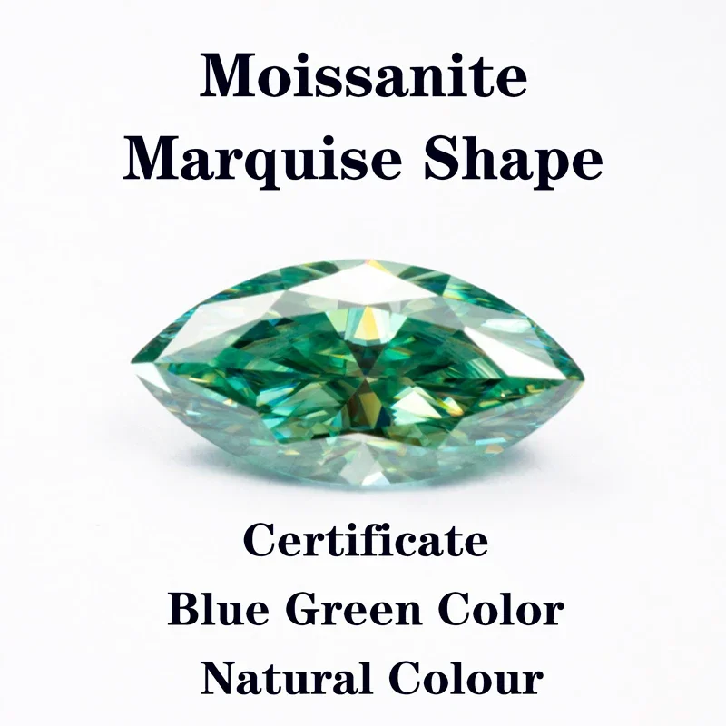 NEW Moissanite Stone Marquise Cut Natural Blue Green Color Charms Gemstone DIY Ring Necklace Earrings Materials With Certificate