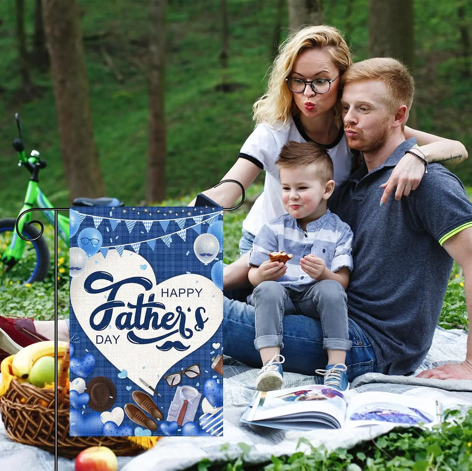 Happy Father’s Day Garden Flag Blue 12x18 Inch Hat Shirt Beard Heart Double Sided Burlap Garden Flags for Yard Decoration Da zzo
