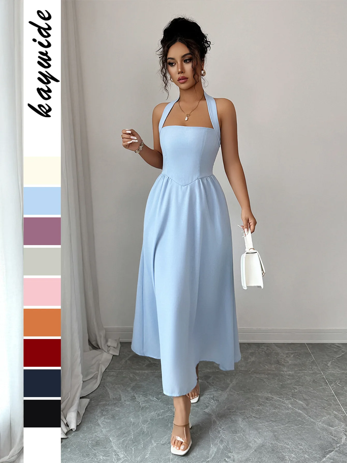 

EINY Шикарное женское длинное платье трапециевидной формы на бретелях, элегантное плиссированное платье макси без рукавов с квадратным вырезом, роскошные женские халаты для отдыха и вечеринок