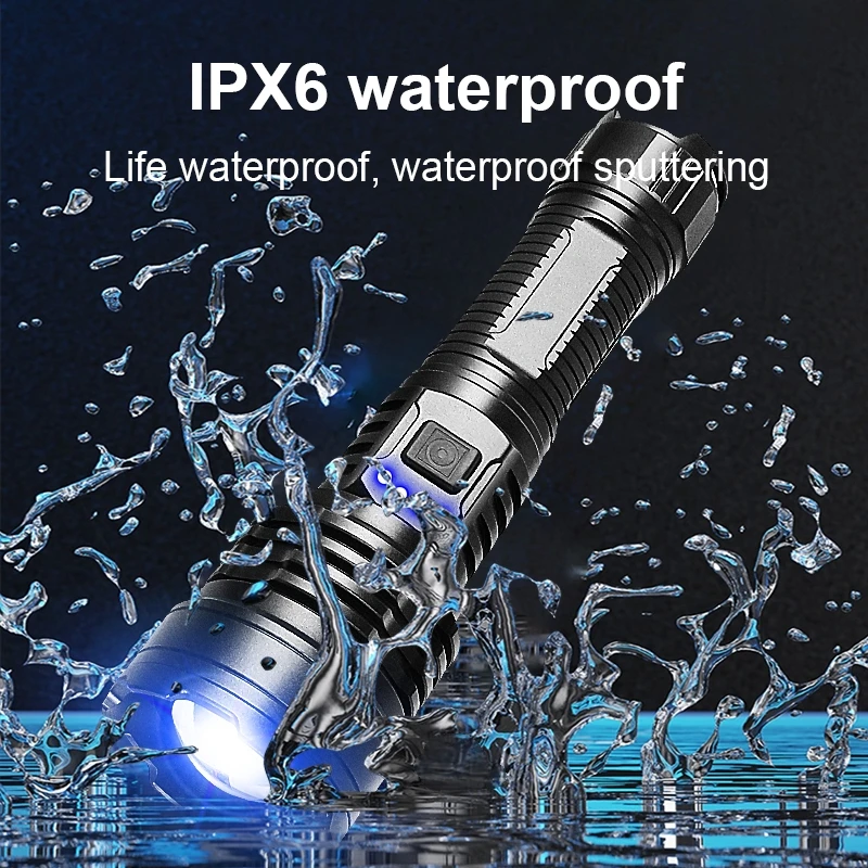 2025 New 9000000LM Flashlight 3000M Long Shot 12H Use IPX6 Waterproof 5 Modes Telescopic Zoom Type - c Charging