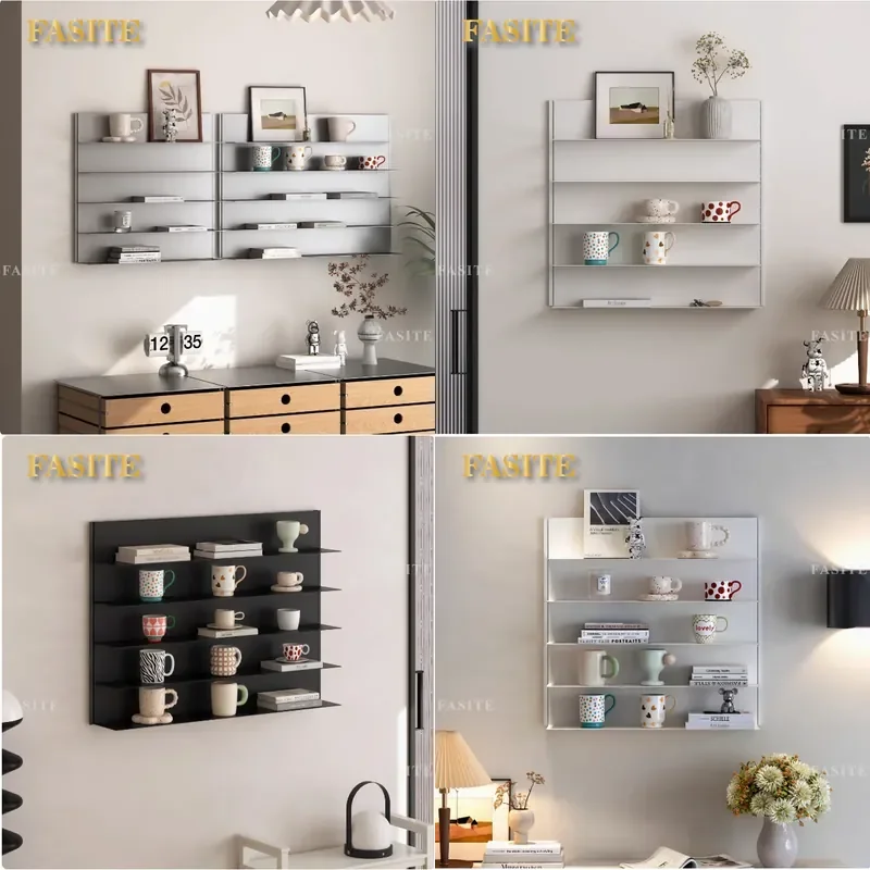 For Wall Invisible Bookshelf Cup Holder Medieval Track Shelf Free Combination Baffle Wrought Iron Display Rack Home Decor