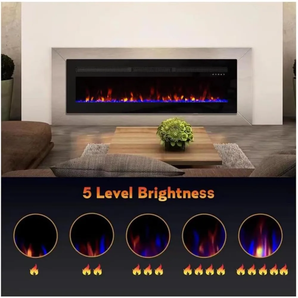 مدفأة كهربائية بانانا راحة ومدمجة، مثبتة على الحائط، جهاز تحكم عن بعد مع مؤقت، شاشة تعمل باللمس، ألوان لهب قابلة للتعديل Sp