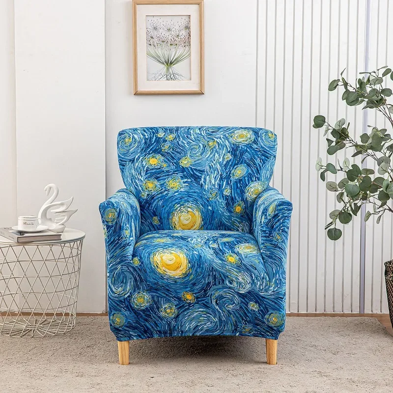 Single Sofa Armchair Slipcover Elastic Club Chair Cover Floral Printed Stretch High Backrest Sofa Cover Furniture Protector