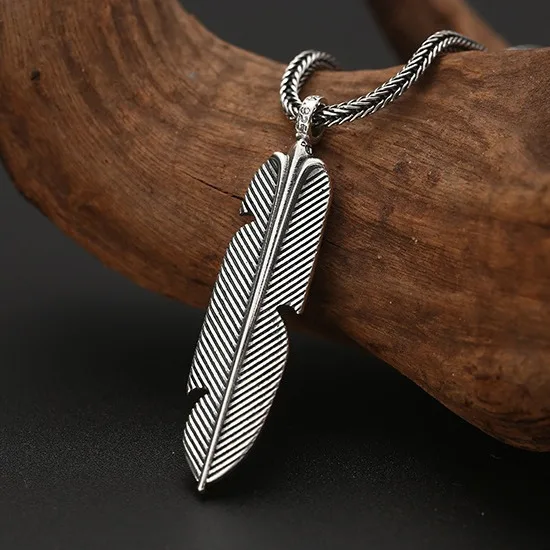 

Feather necklace pendant men's hip hopstylish925 sterling silver pendant casualeasiest for match leaf pendant for women