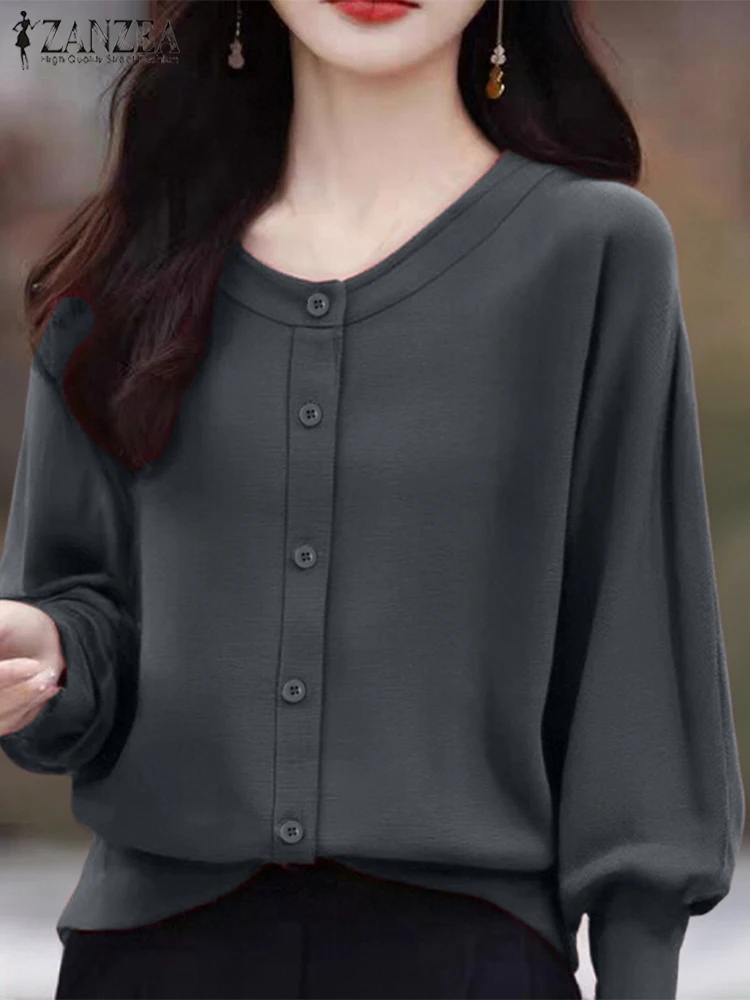 ZANZEA Women Tops Tunics 2025 Autumn Korean Sweaters Fashion Solid Color Cardigan Holiday Long Lantern Sleeve Buttons Pullovers