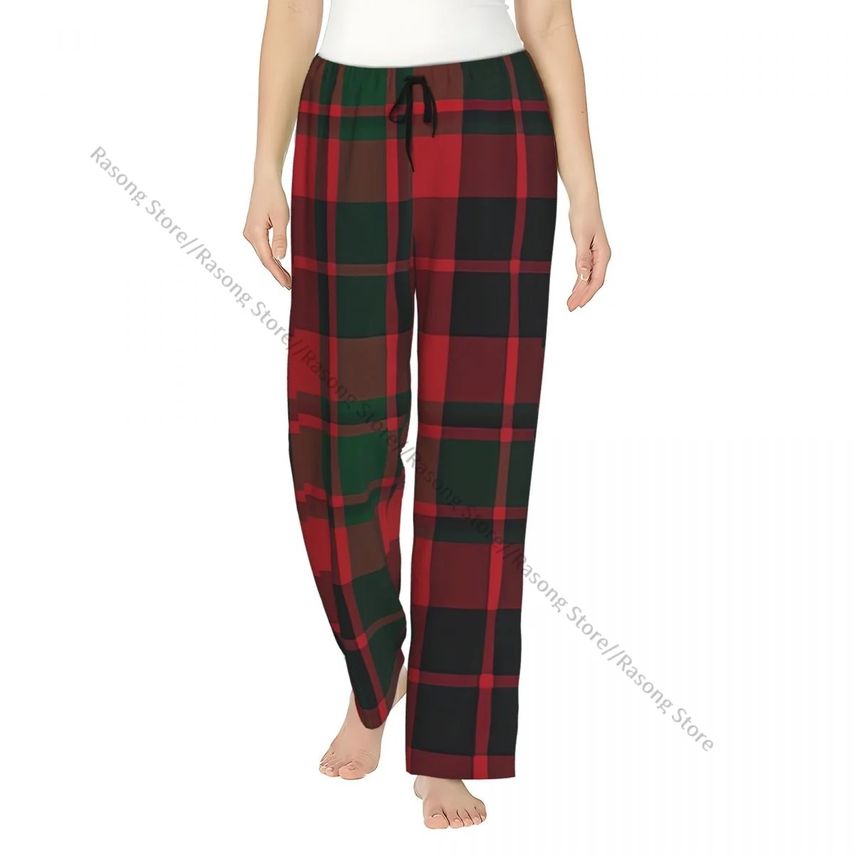 Women Long Pajama Pants Christmas Plaid Tartan Pattern Lounge Trousers Casual Sleep Bottoms with Pockets