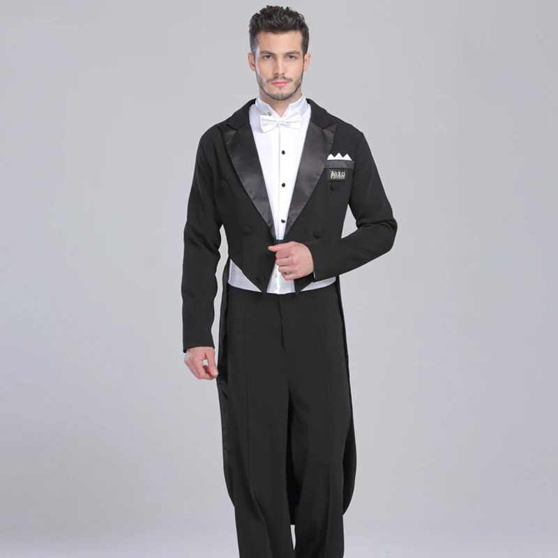 Men Swallowtail Ballroom Dance Competition Clothes Latin Dance Tops Shirt Pants Tango Waltz Performance Suit Stage Wear DNV17423