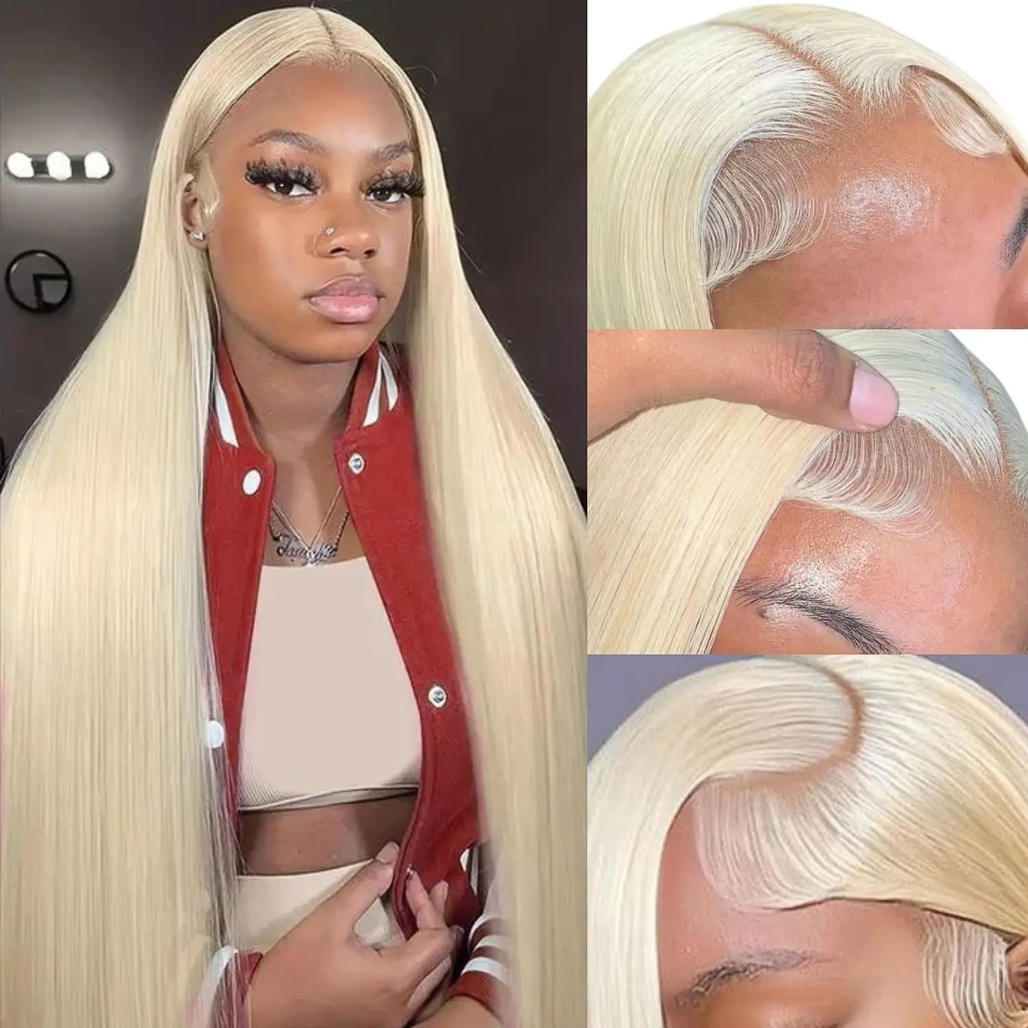 

613 13x4 HD Straight Lace Front Wig Human Hair 34 36 Inch Blonde Colored 200 Density Pre Plucked 13x6 Lace Frontal Wig Remy Hair