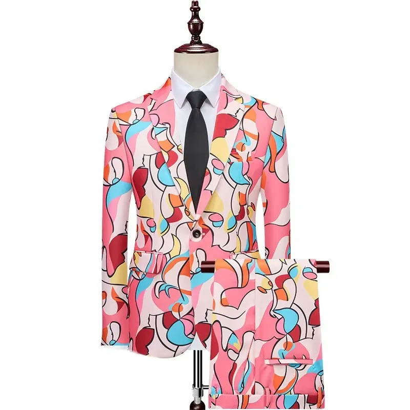 

Men's Fashion Slim 3D Digital Printed Suit Two Piece Set Personality Cosplay Party Festival Performance Nightclub Stage Suit