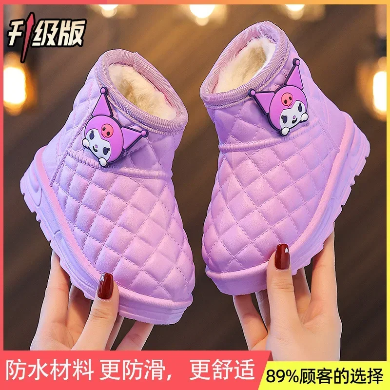 

Sanrio Kuromi Winter Children's Snow Boots Melody Girls Non-slip Outdoor Waterproof Warm Shoes Soft Sole Children's Short Boots