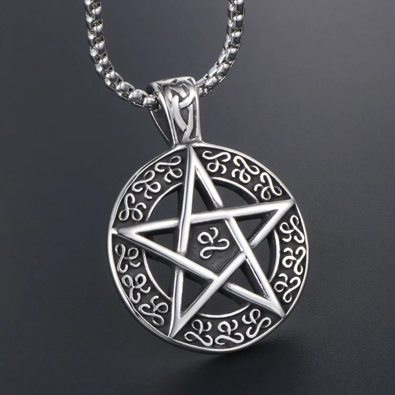 Fashion Lucky Pentagram, Men's Necklace Vintage Korean Edition Fashion Pentagram Star Pendant Titanium Steel Jewelry