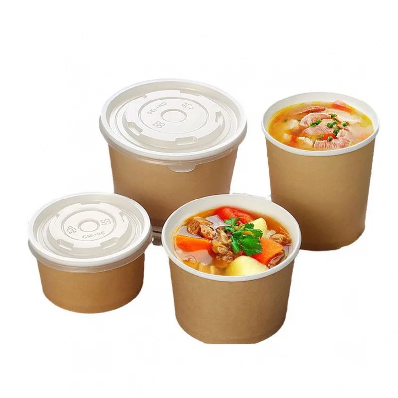 Gobelet en papier kraft à couvercle chaud, produit personnalisé, frites, frit, jetable, bol alimentaire, café, tasse à soupe, esprit de poulet