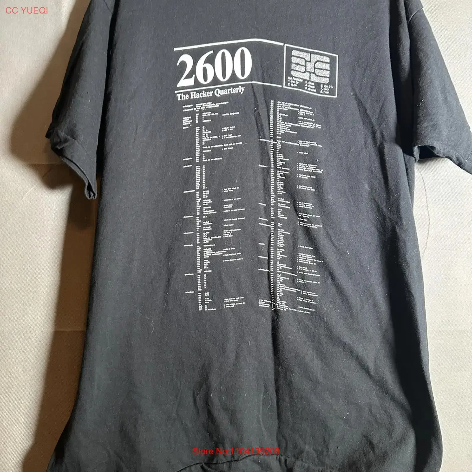 Camiseta Vintage 2600 The Hacker Quarterly para hombre, talla 2XL, color negro, Fruit of Loom, estilo vintage de los años 90, lavada, cómoda, transpirable, con gráfico.