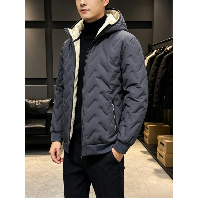 Man Lambswool Hooded Jacket for Men Winter Fleece Jacket Warm Graphene Cotton Jacket Mens Coats Coat Men's Cotton-Padded Jackets