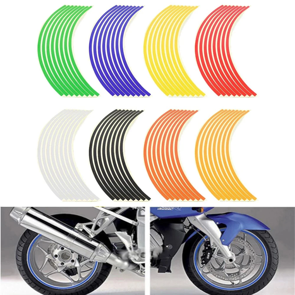 

17 18 Inch 16 Strips Motorcycle Car Wheel Tire Stickers Rim Tape Decals Dirt Bike For Yamaha Suzuki Honda Kawasaki APRILIA BMW