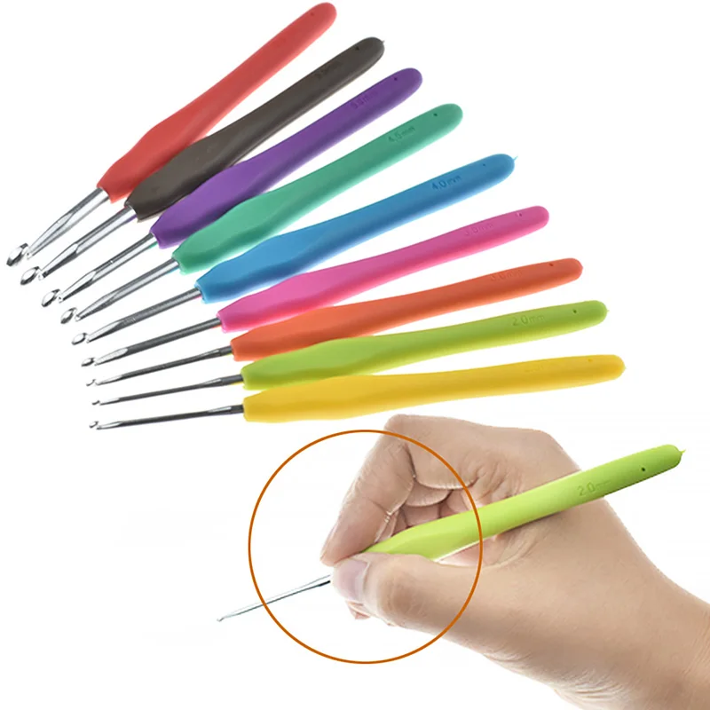 Aluminum Crochet Hook Plastic Handle Sewing Knitting Crocheting Needles DIY Yarn Sweater Weave Tools 2mm 3mm 4mm 5mm 6mm 7mm 8mm