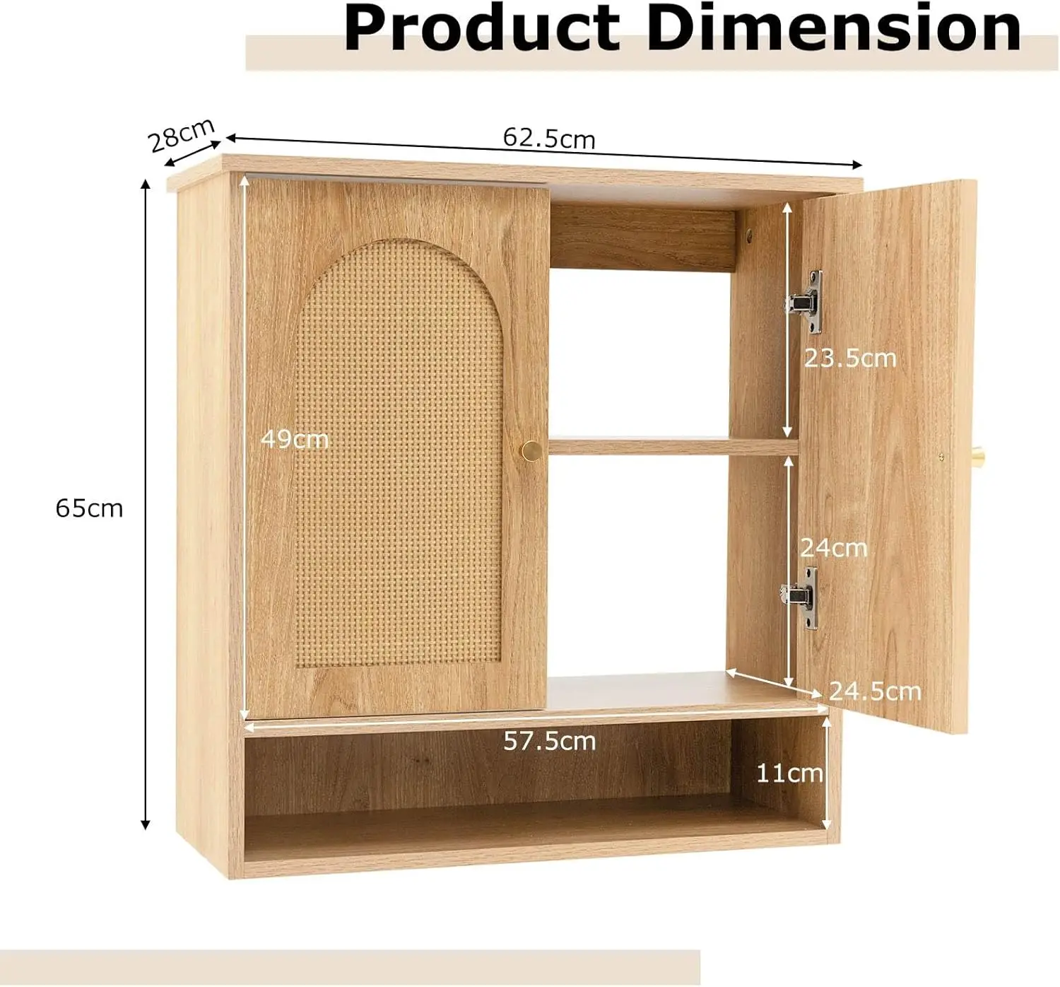 **/Medicine Cabinet W/ 2 Rattan Doors, 3-Tier Wall Mounted Bathroom Cabinet Over The Toilet