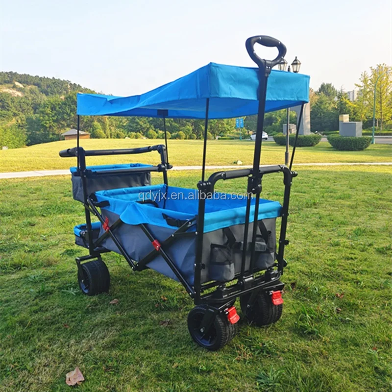 Vagão dobrável para crianças com dossel removível, carrinho de transporte dobrável versátil para passeios familiares