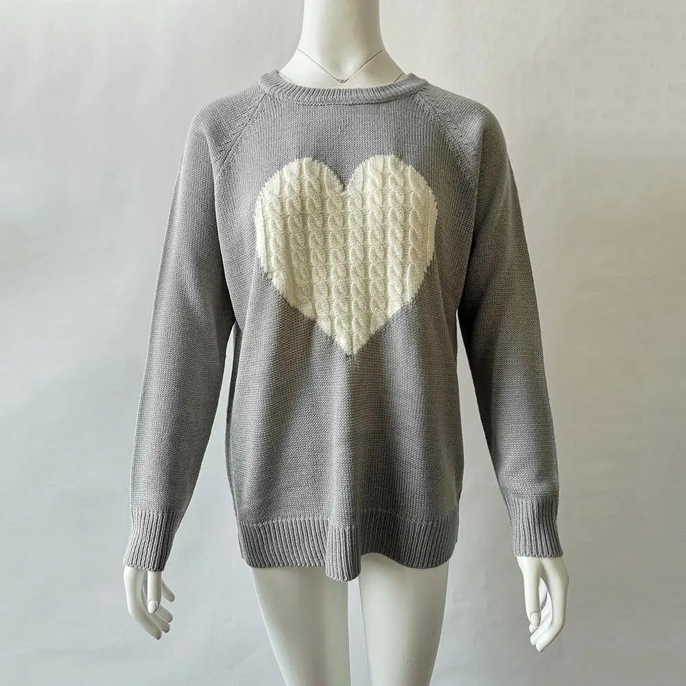 

Large Love Knitted Sweater for Women Color Blo Design V-Ne Svel Faionable Casual Wear Spring Season ential