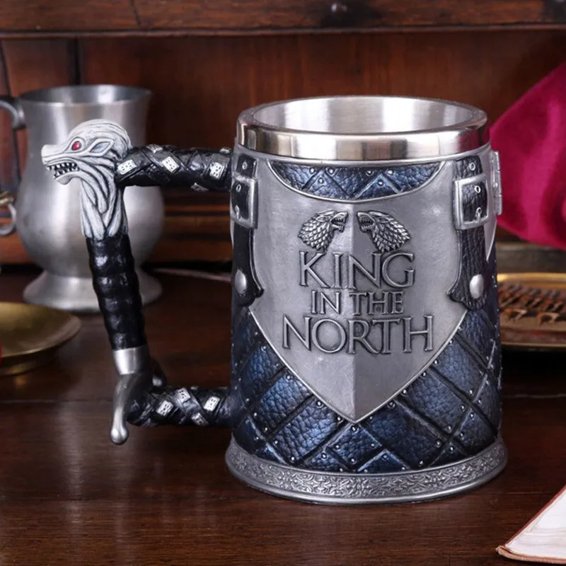 Winter Is Coming Song Of Blood And Fire Tankard Vintage Beer Mug 3D Sculpture Coffee Cups Tankard Wine Steel Drinkware Stainless