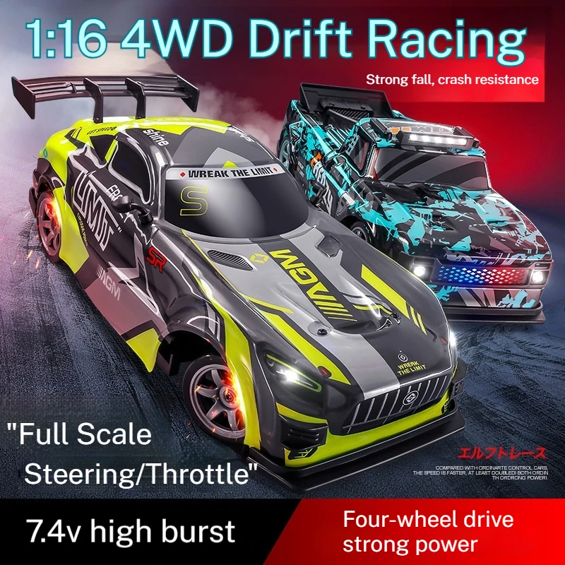 1:16 Rc Four-Wheel Drive Drift Car Racing Led Lighting Competitive Remote Control High Speed Vehicle Tire Replace Kids Toys Boys