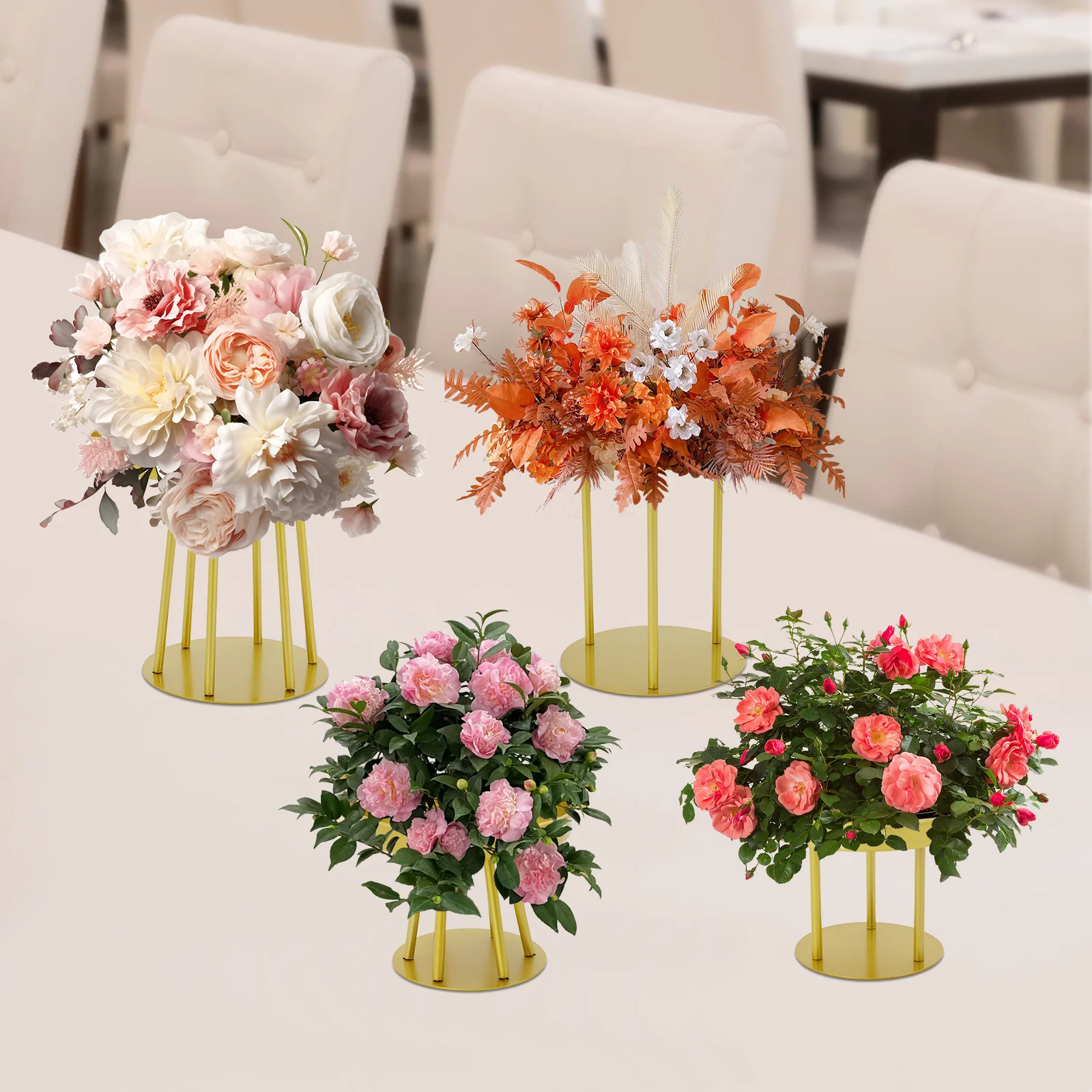 Gold Metal Flower Stand round Metal Potted Plant Stands for Home Decorations