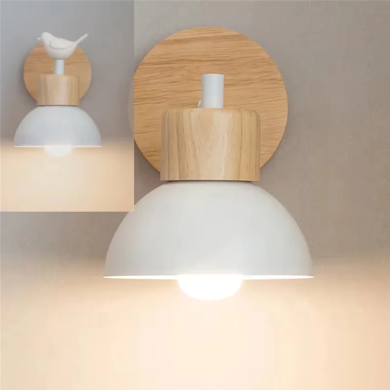

ABJO-Wall Lamp Nordic Wood Lighting Fixture For Living Room Bedroom Study Kid Room Hallway Bedside Home Decor Lighting A