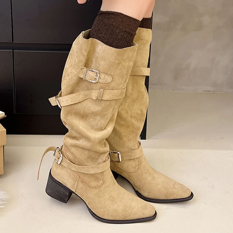 

High Heels Long Women's Boots Pointed Toe Elegant Chunky Shoes 2025 Knee High Boots New Pumps Gothic Walking Dress Ladies Boots
