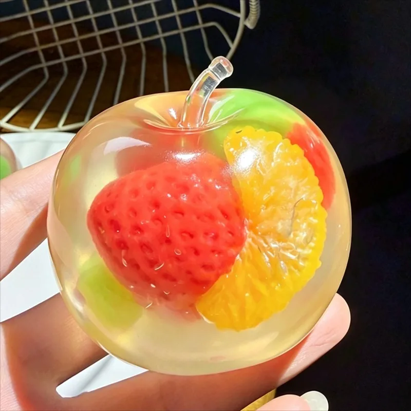 Moldable Transparent Apple Jelly Squeeze Ball Squishy Filled with Strawberry & Orange Anxiety Calming Sensory Stress Relief Hand