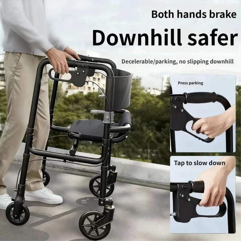 Foldable Rollator Walkers with Seat for Seniors,350 Lb Weight Capacity,Height Adjustable Lightweight Rolling Walkers for Elderly