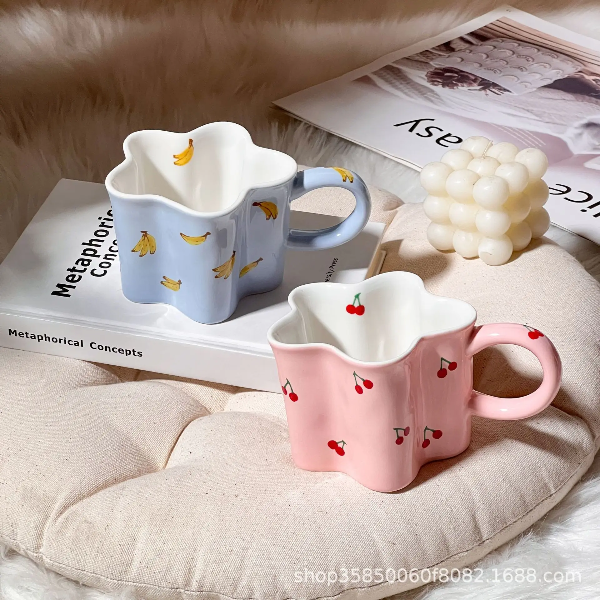 

Ceramic Mug Pink Cherry Blossom Cute Water Cup Gift for Girls