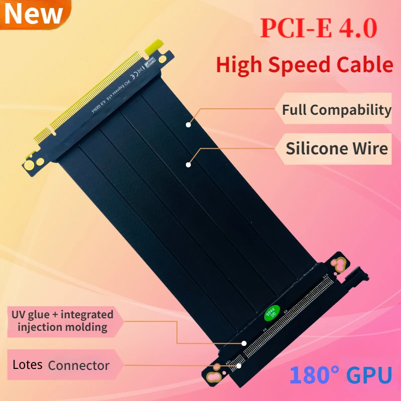 

PCI E 4.0 X16 Extender Riser Cable High Shielding Property 180 Degree Flexible PCI-E 4.0 Silicone Extension Cable for Video Card