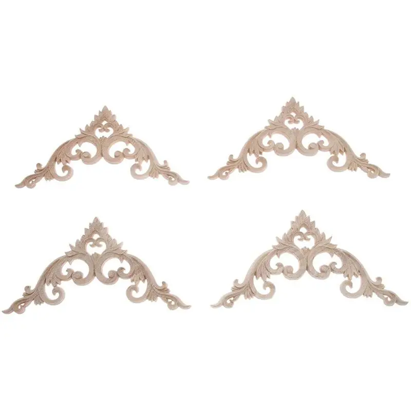 DTA4 8Pcs Wood Carved Corner Onlay Applique Unpainted Frame Cabinet Decal Home Furniture 15cm