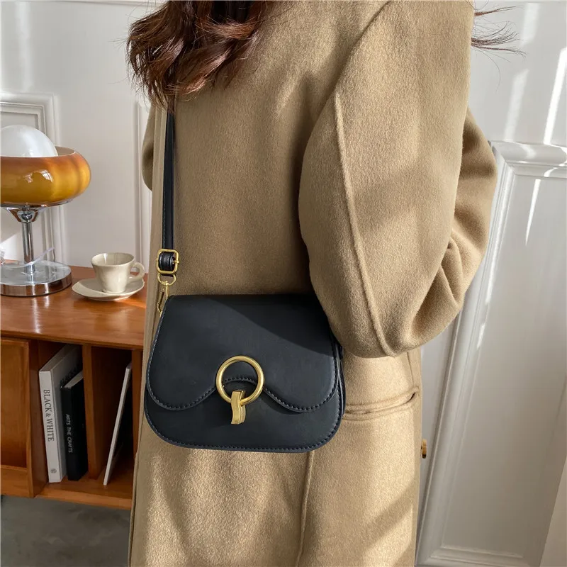 New Flap Crossbody Bags For Women Fashion Lock Design Shoulder Bag Solid Color Pu Leather Ladies Saddle Handbags Cross Body