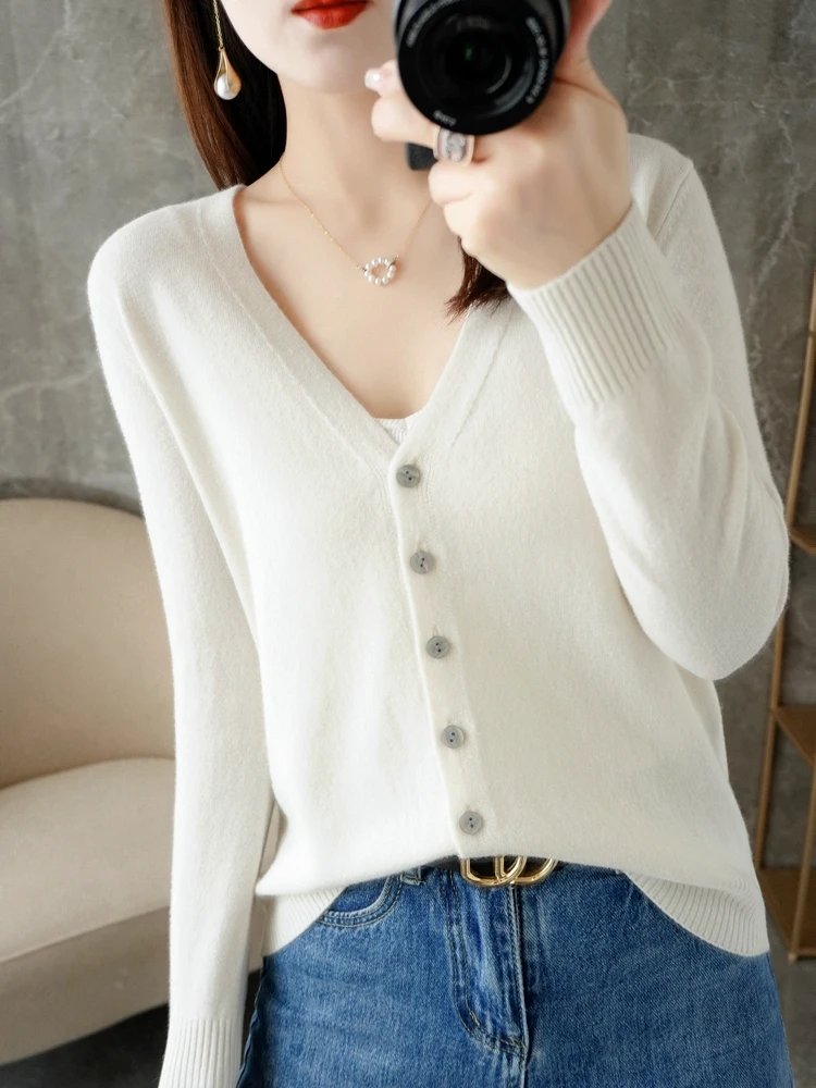 Special Offer Spring, Summer And Autumn V-Neck Long-Sleeved Knitted Cardigan Women's Loose Fine Imitation Wool Thin Outerwear035