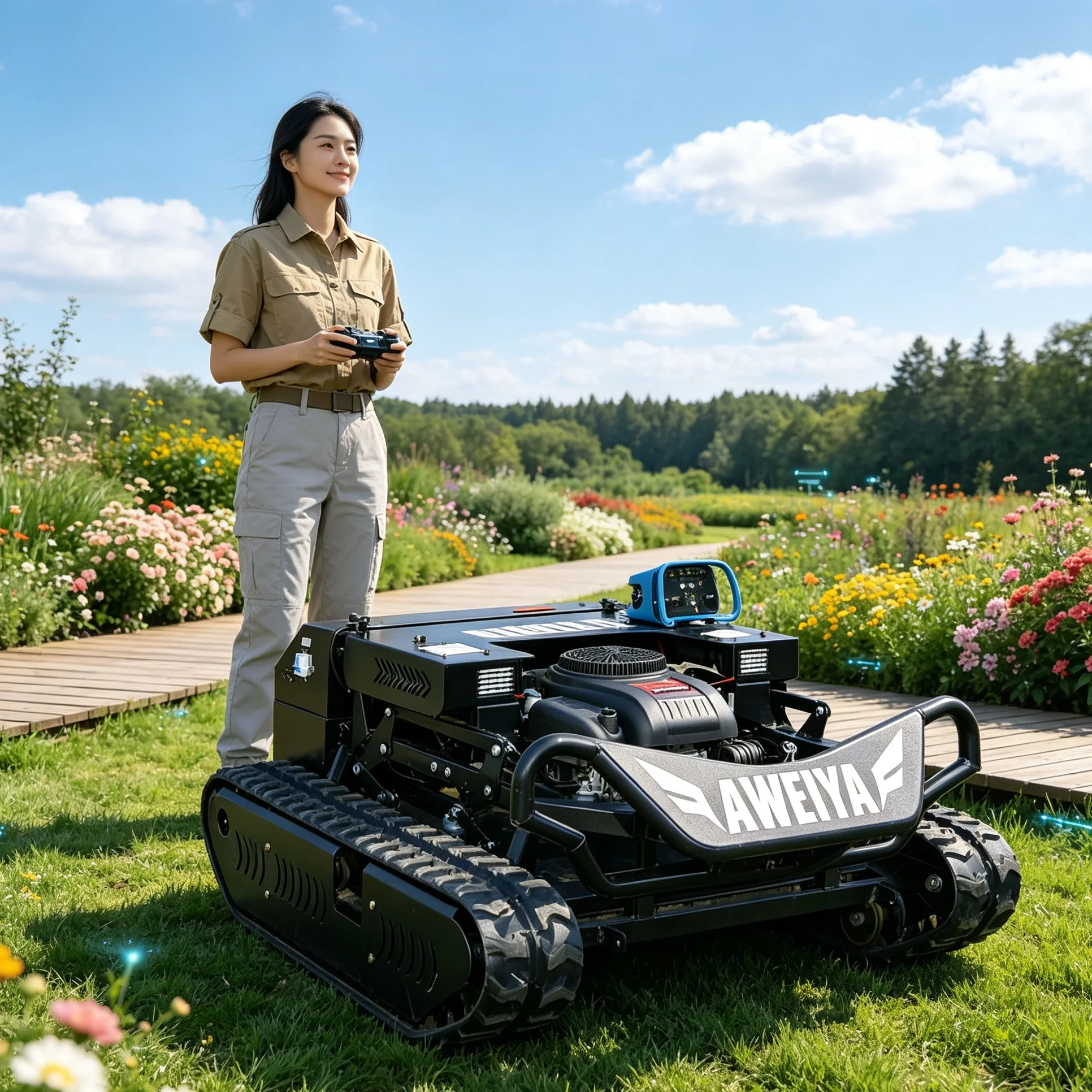 Customized 900 For Manor Garden Tracked Self‑Propelled Lawn Mower, Compatible With Snow Shovel, Multi‑Functional For Mowing
