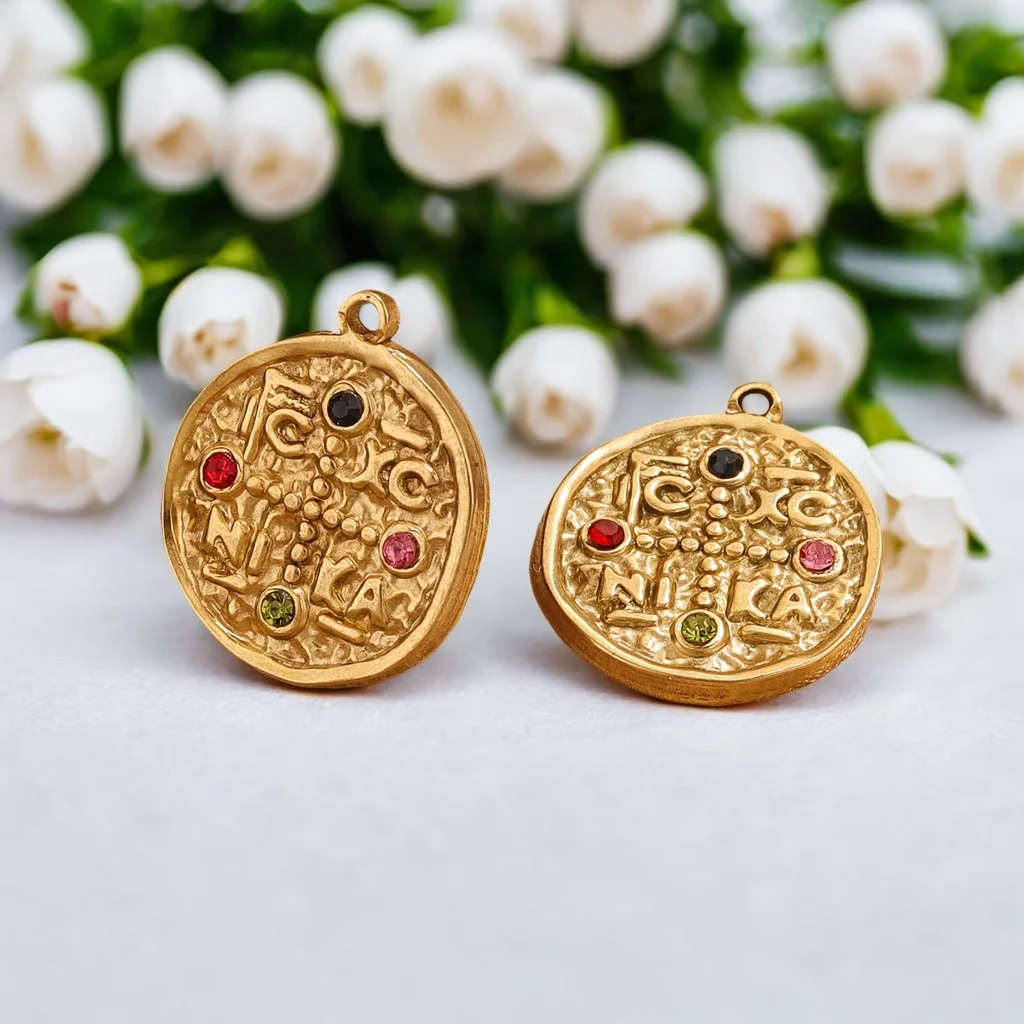 3 PCS PVD Stainless Steel Diamond Set Mary Charm Necklace Earrings Pendant Connector Found DIY Jewelry Making Supplies Wholesale