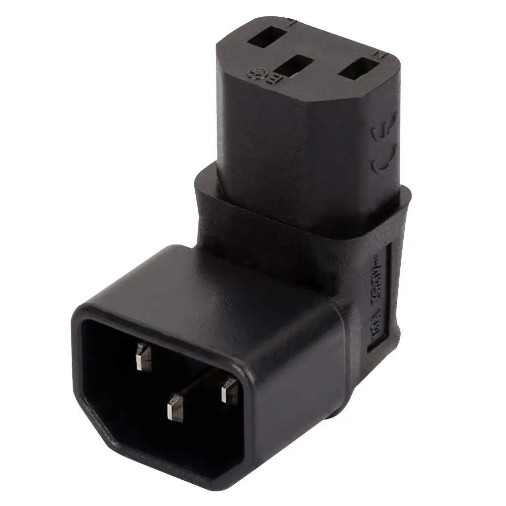 IEC320 C14 Male to C13 Female 90 Degree Adapter PVC Vertical Angle AC Socket for Cable Management in Office Setup