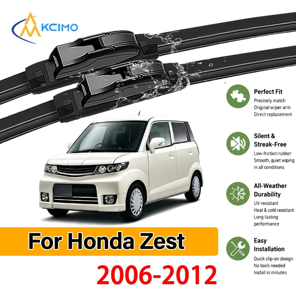 Balais d'essuie-glace noirs robustes et durables, paquet de 2, pour Honda Zest 2006-2012, installation rapide, excellente performance de nettoyage