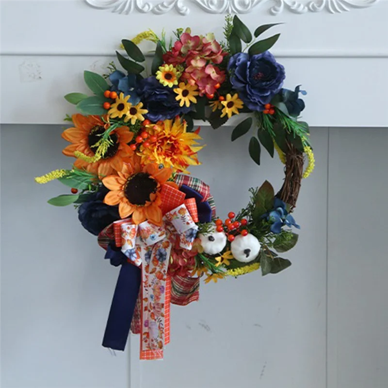 A59E-Thanksgiving Day Kranz Künstliche Blumen Kranz Tür Front Girlande Herbst Kranz Sommer Kranz Für Thanksgiving Day Decor Du