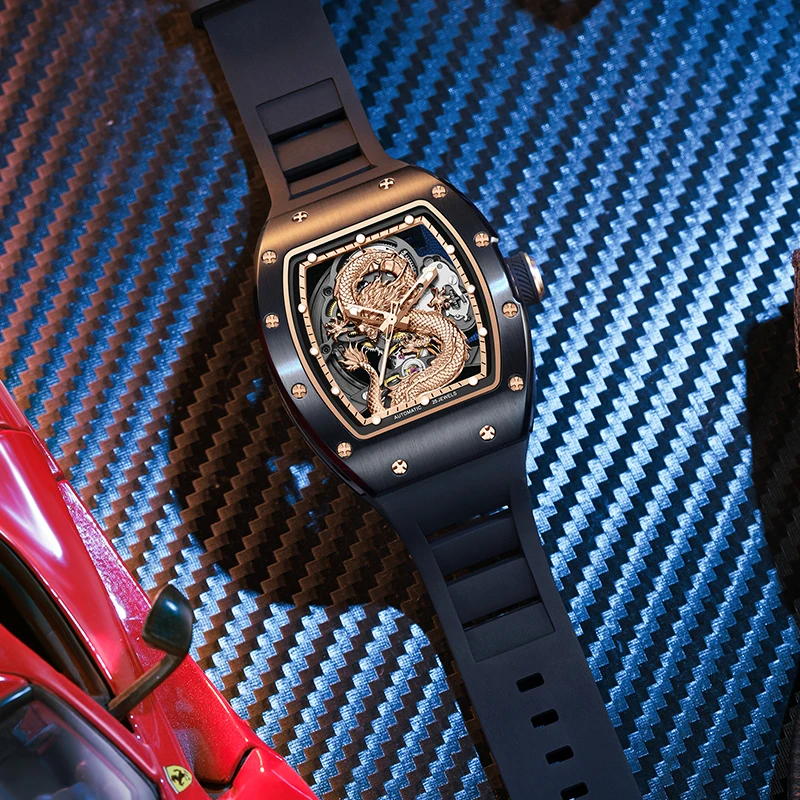 CHANCE 190G-15Hot Venda Dragão Chinês Esportes Relógio Mecânico Oco Relógio Mecânico Automático Relógio Masculino À Prova D 'Água