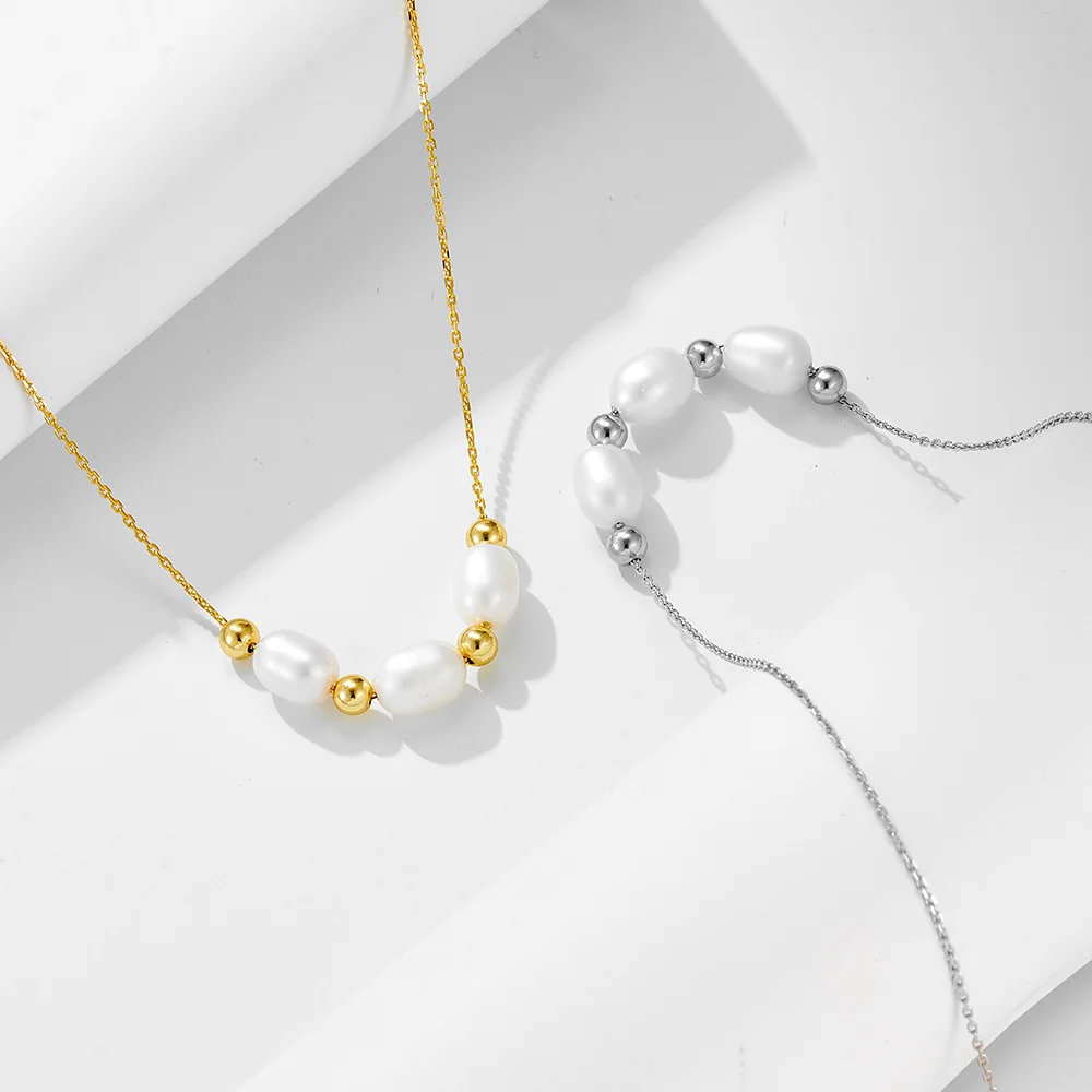 

French Retro Sterling Silver Necklace for Women, Natural Freshwater Pearl, Minimalist Niche Versatile Collarbone Chain