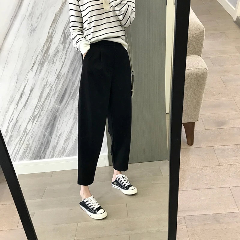 plus Size Black Pear Shaped Women's Casual Harem Pants Loose Slimming Nine Point Loose Fit Comfortable High Waist Trousers