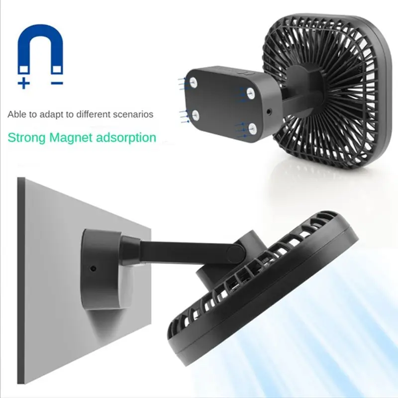 Leading-Edge-1Set 90° Folding Fan 5000Mah Battery USB Timing Cooling Fan Air Circulators Magnet Absorption Silent 3-Speed Strong