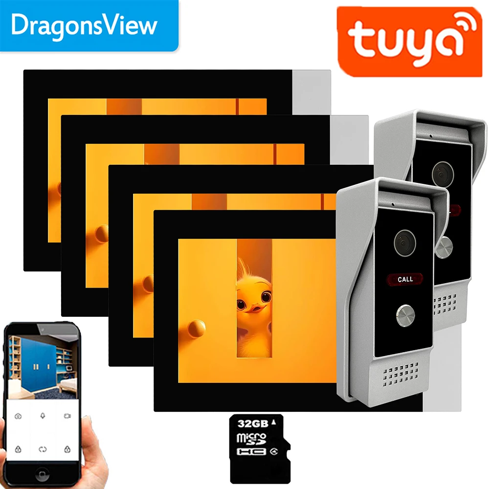 

Умный видеодомофон Dragonsview Tuya, 7-дюймовый беспроводной видеодомофон с Wi-Fi, уличная панель, дверной звонок, камера, Удаленная разблокировка, разговор