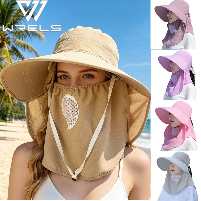 Summer Large Brim Caps Mesh Breathable Full Coverage UV Sun Protection Working Bucket Hat Anti UV Face Covering Outdoor Cap