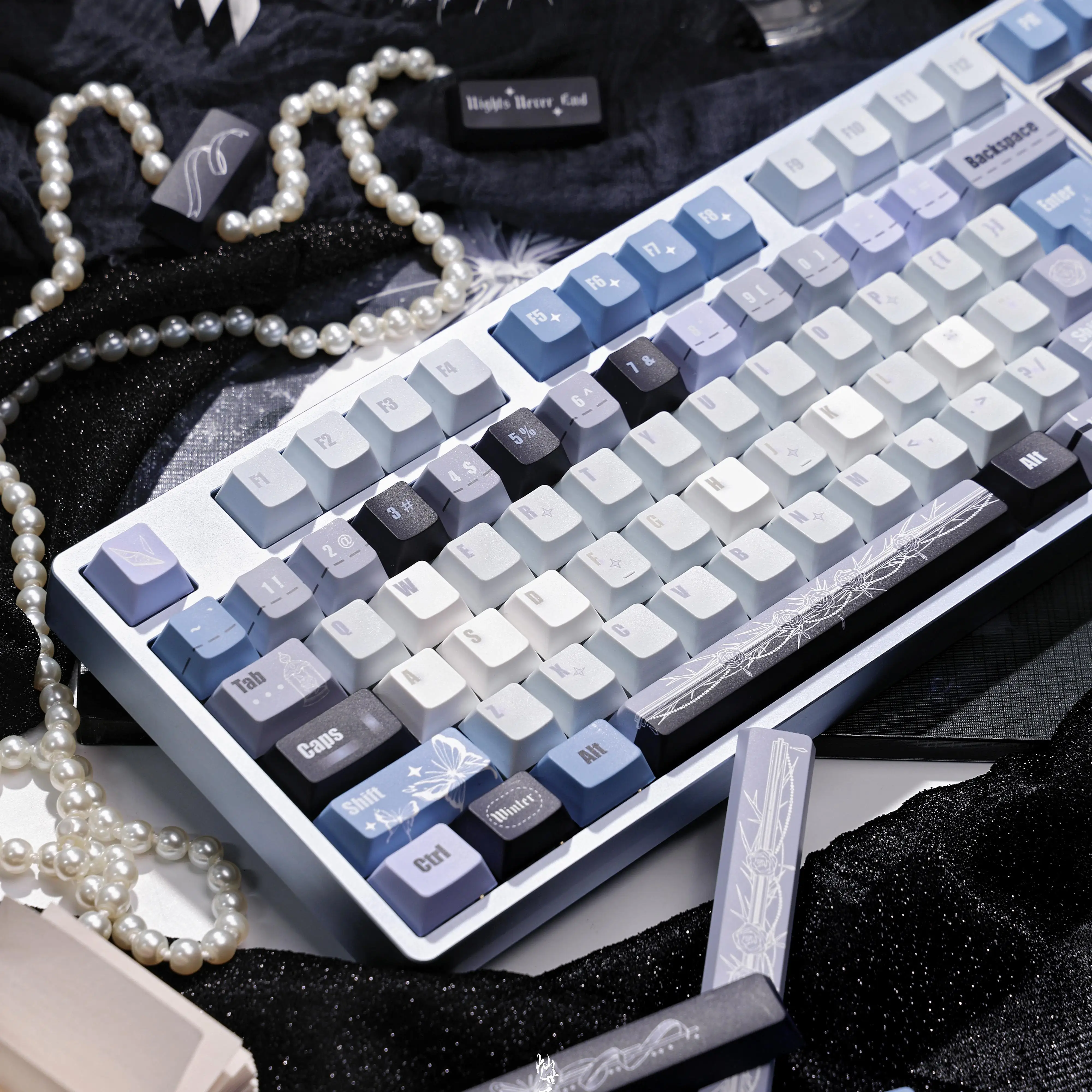 Forest of Eternal Night Theme Keycaps Cherry PBT Five-sided Thermal Sublimation Gray-blue Keycap DIY Mechanical Keyboard 145Keys