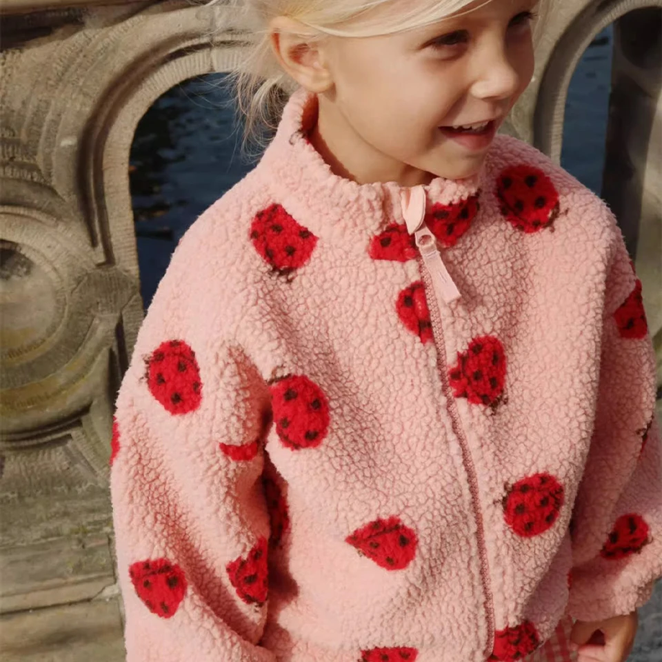 Girls Lambswool Jackets 1-9Y 2025 KS Winter Baby Girl Heart Beetle Coat Boys Fleece Cartoon Vest Coats Kids Clothes Outerwear