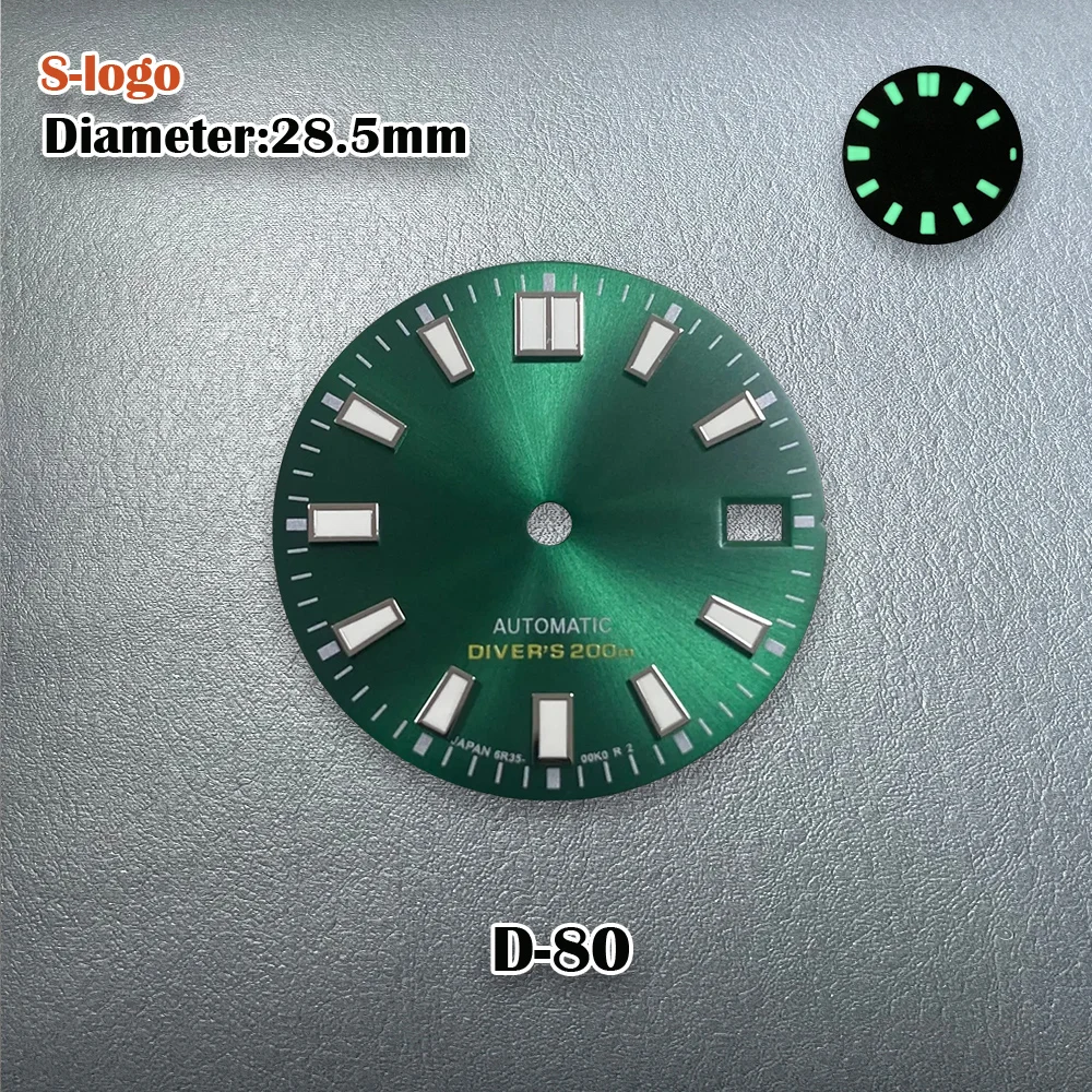 New 28.5mm NH35 Dial SUB MOD Dial S Logo Sunray Dial Fit NH35/NH36 Movement Green Luminous 3/3.8/4.2 O\'clock Watch Accessories